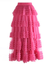 HEYFANCYSTYLE Women's Organza Tailored A-Line Pull-on Midi Skirt with Voluminous Tiers